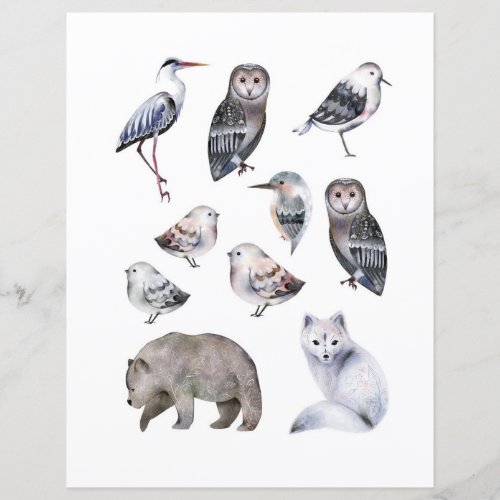 Watercolor nordic animals to cut out and collage
