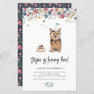Watercolor Norfolk Terrier Dog Birthday Invitation