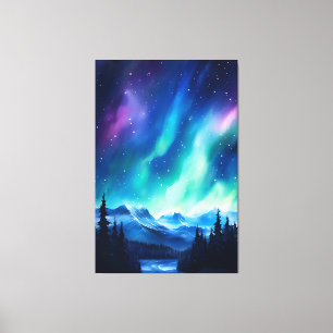 Watercolor Northern Lights aurora borealis Canvas Print