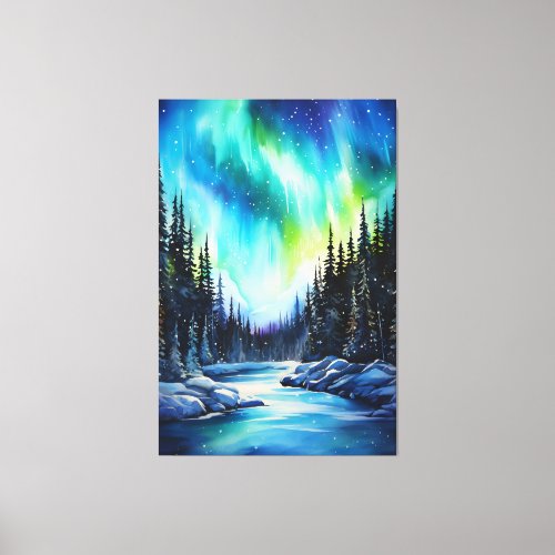 Watercolor Northern Lights aurora borealis  Canvas Print