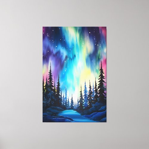 Watercolor Northern Lights aurora borealis  Canvas Print