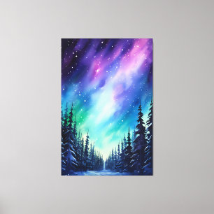 Watercolor Northern Lights aurora borealis Canvas Print