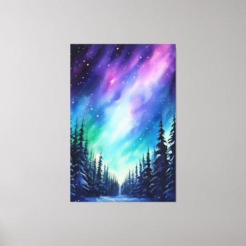 Watercolor Northern Lights aurora borealis  Canvas Print