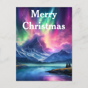 Watercolor Northern Lights aurora borealis Holiday Postcard