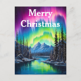 Watercolor Northern Lights aurora borealis Holiday Postcard