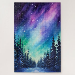Watercolor Northern Lights aurora borealis Jigsaw Puzzle
