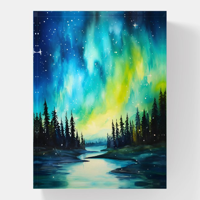Watercolor Northern Lights aurora borealis  Paperweight (Vertical)
