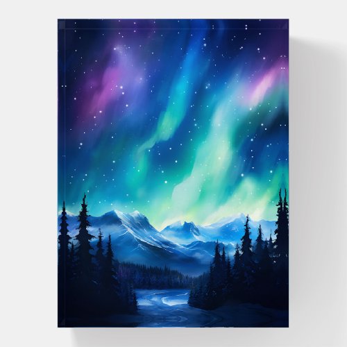 Watercolor Northern Lights aurora borealis  Paperweight