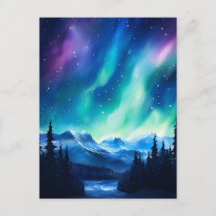Watercolor Northern Lights aurora borealis Postcard