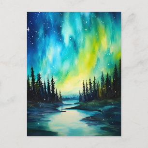 Watercolor Northern Lights aurora borealis  Postcard