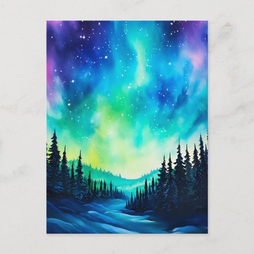 Watercolor Northern Lights aurora borealis  Postcard