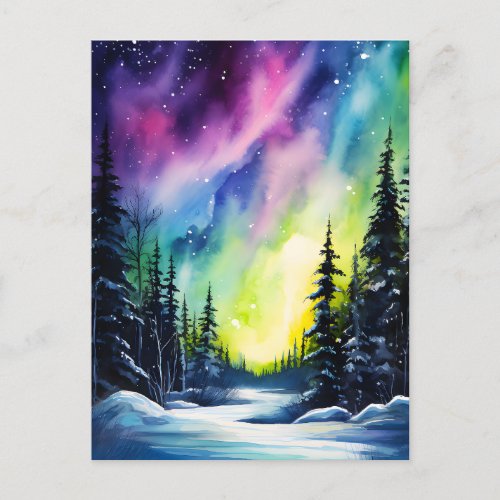 Watercolor Northern Lights aurora borealis  Postcard