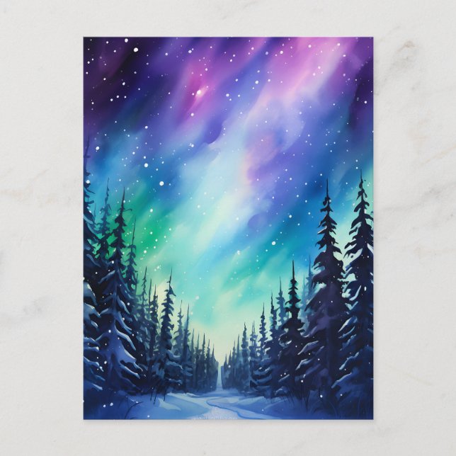 Watercolor Northern Lights aurora borealis  Postcard (Front)