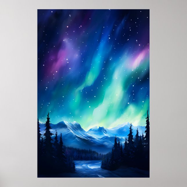 Watercolor Northern Lights aurora borealis  Poster (Front)