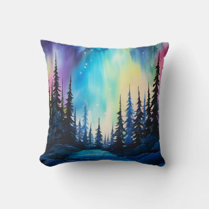 Watercolor Northern Lights aurora borealis Throw Pillow