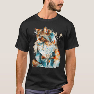 Watercolor Norwegian Forest Cat Colorful Cats Love T-Shirt