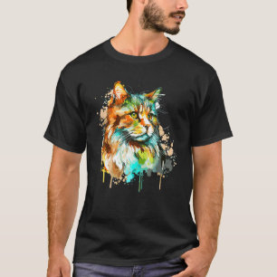 Watercolor Norwegian Forest Cat Colorful Long Hair T-Shirt