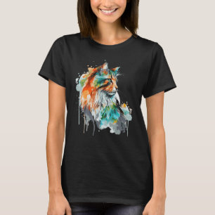 Watercolor Norwegian Forest Cat Colorful Long Hair T-Shirt
