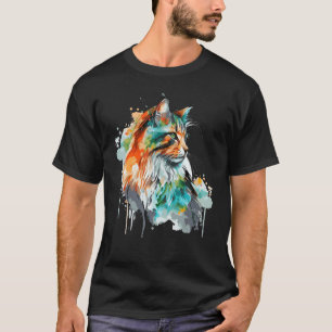 Watercolor Norwegian Forest Cat Colorful Long Hair T-Shirt