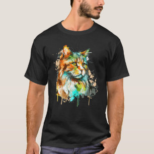 Watercolor Norwegian Forest Cat Colorful Long Hair T-Shirt