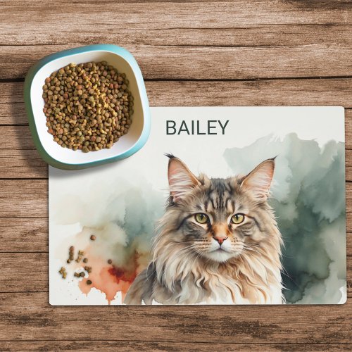 Watercolor Norwegian Forest Cat Food Mat