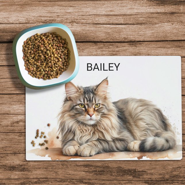 Watercolor Norwegian Forest Cat Food Mat (Creator Uploaded)