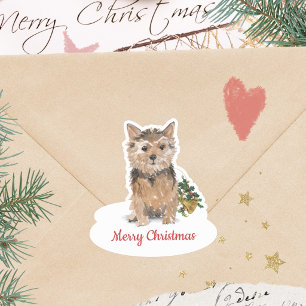 Watercolor Norwich Terrier Merry Christmas Sticker