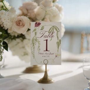 Watercolor Nouveau Art Floral Wedding Table Number