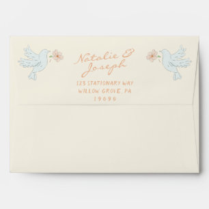 Watercolor Nouveau Art Hand Drawn Doves Wedding  Envelope