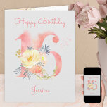 Watercolor Number 16 Personalized 15th Birthday Card<br><div class="desc">Personalized 16th Birthday Card with pretty floral number 16. This delicate design has a number 16 in feminine watercolor mist,  decorated with coral peach and yellow flowers,  gold foliage and eucalyptus leaves. The template is set up for you to personalize the name on the front and the message inside.</div>