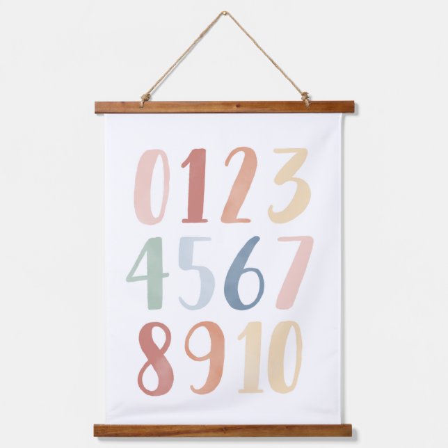 Watercolor Numbers through 10 Classroom Hanging Tapestry (Front)