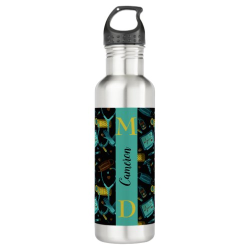 Watercolor Nurse  Dr Medical Collage Purple Teal Stainless Steel Water Bottle