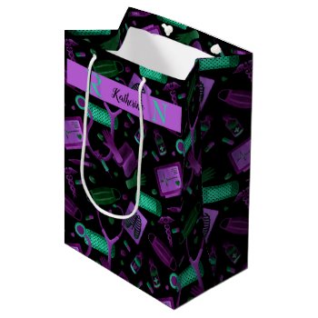 Watercolor Nurse | Dr Medical Collage Teal Purple Medium Gift Bag by hhbusiness at Zazzle