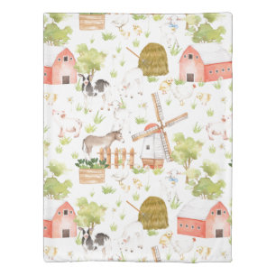 Watercolor Nursery Farm Land Animals Duvet Cover