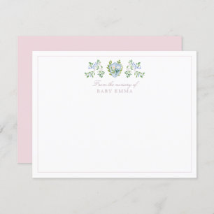 Watercolor nursery floral crest note card