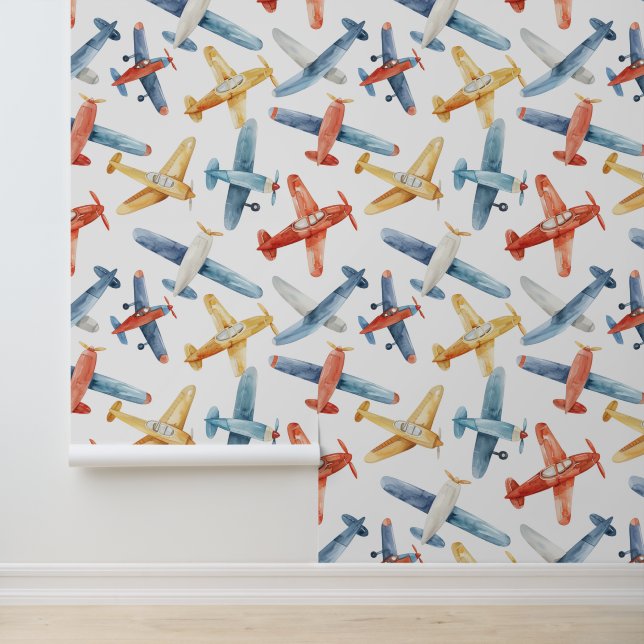 Watercolor nursery planes design wallpaper  (Application)