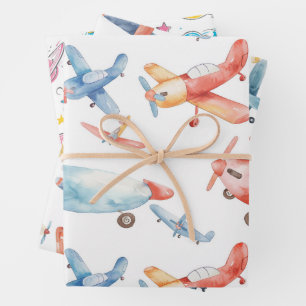 Watercolor nursery planes design wrapping paper sheets