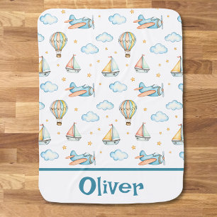 Watercolor Nursery Transport Vehicles  Baby Blanket