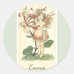 Watercolor Nursery Vintage Flower Fairy Classic Round Sticker
