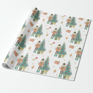 Watercolor Nutcracker and Christmas Tree Wrapping Paper