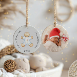 Watercolor Nutcracker Baby's 1st Christmas Photo Ceramic Ornament