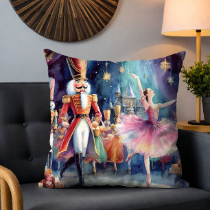 Watercolor Nutcracker Ballerina Christmas Dance Throw Pillow