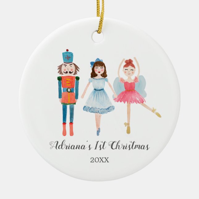 Watercolor Nutcracker Ballerina ornament (Front)