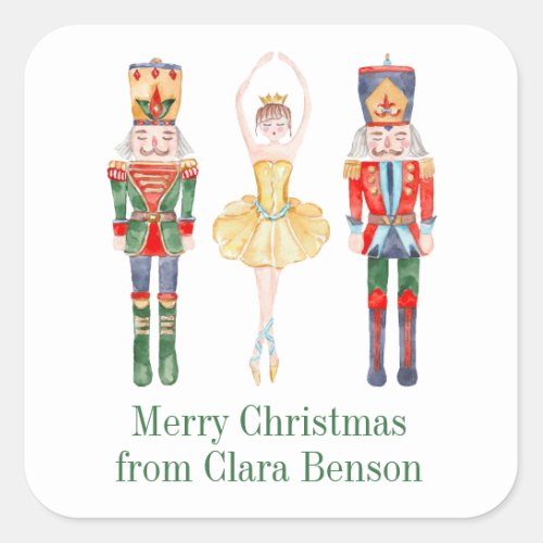 Watercolor Nutcracker Ballet Personalized Square Sticker