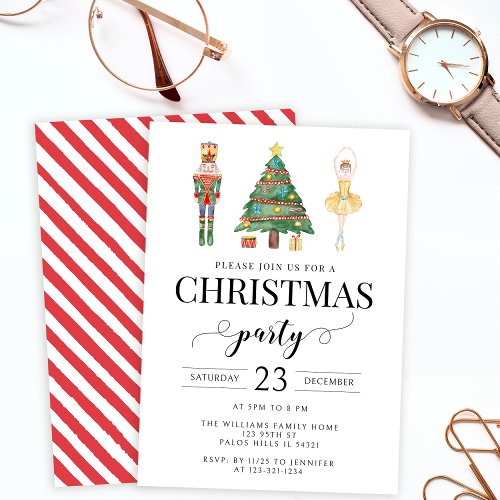 Watercolor nutcracker Christmas party invitation