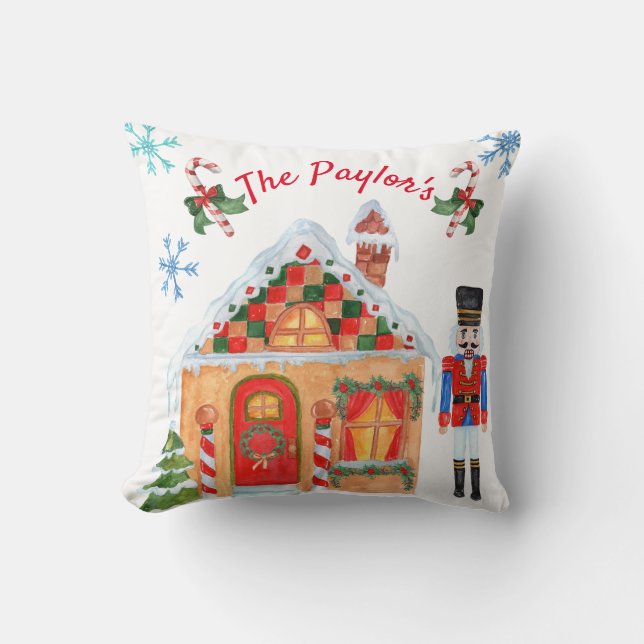 Watercolor Nutcracker Christmas Pillow (Front)