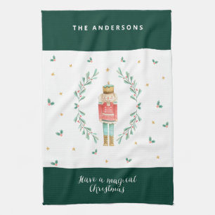 watercolor nutcracker cute family christmas kitchen towel