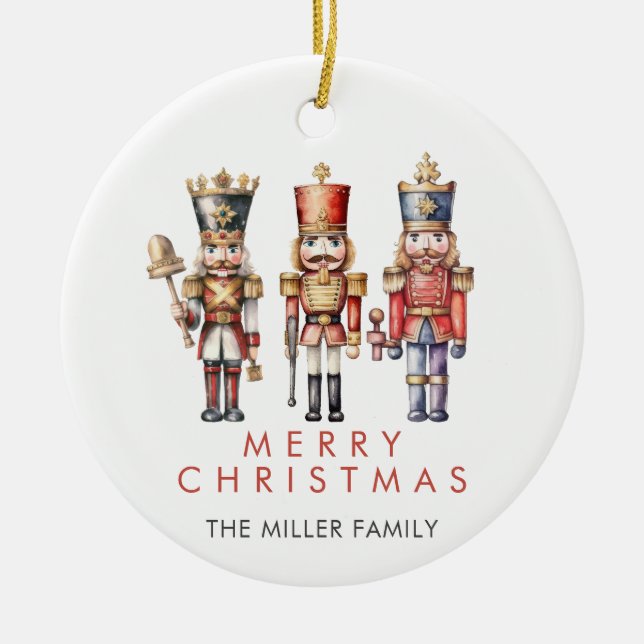 Watercolor Nutcracker Modern Minimal Christmas Ceramic Ornament (Front)