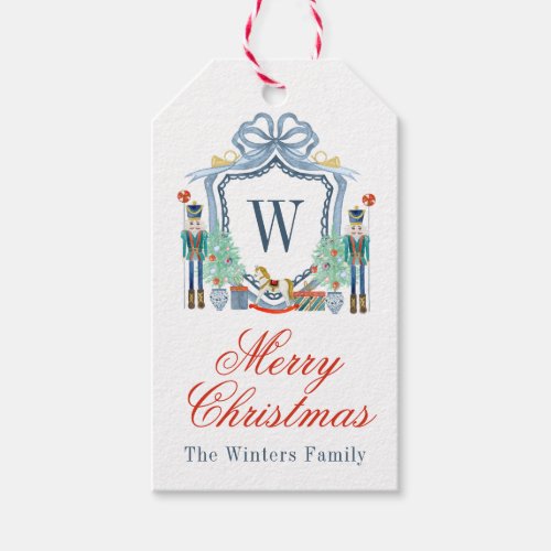 Watercolor Nutcracker Monogram Crest Christmas Gift Tags