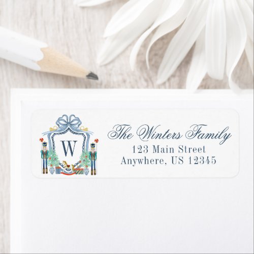 Watercolor Nutcracker Monogram Crest Christmas Label